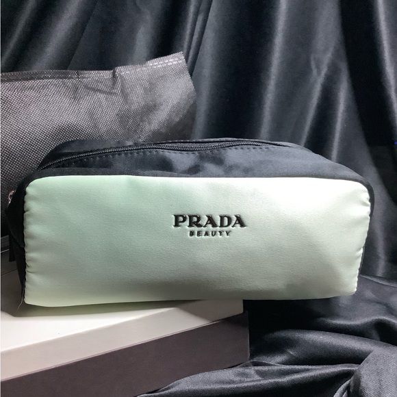 PRADA BEAUTY POUCH AND DUST BAG MINT GREEN AND BLACK  7.5L X 4D X 3.25TALL - Picture 2 of 5